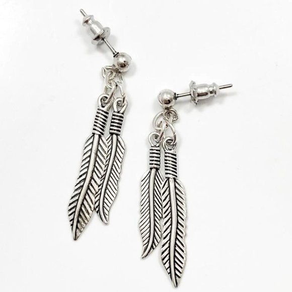 Artisan Sterling Silver Feather Dangle Earrings by Provenance - Picture 1 of 5